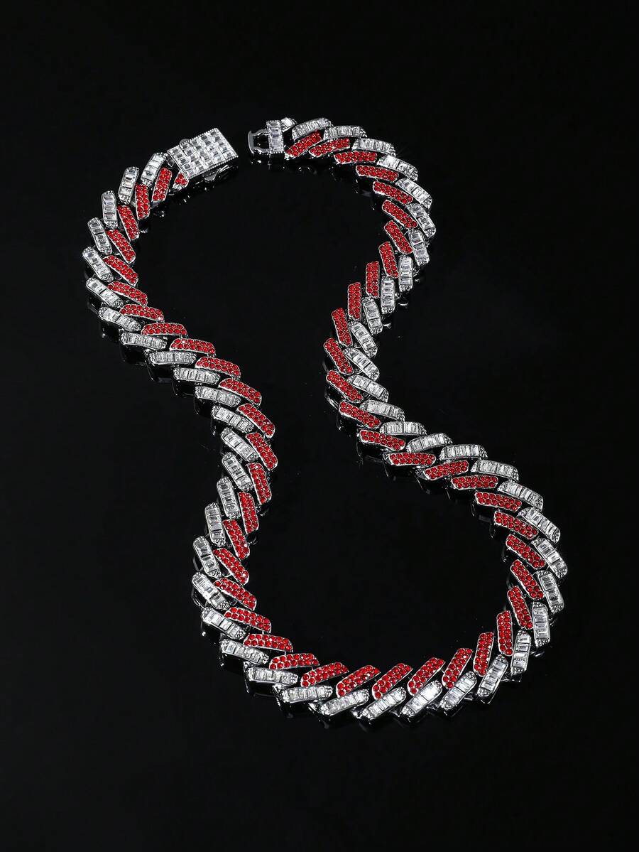 1pc Rhinestone Buckle Chain Necklace For Men, Minimalist Style, Daily Wear - Silver - View 1