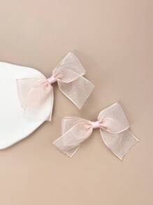 2pcs/set Ladies' Solid Color Lace Fashion Hair Clips, Suitable For Daily Wear - Pink - View 2