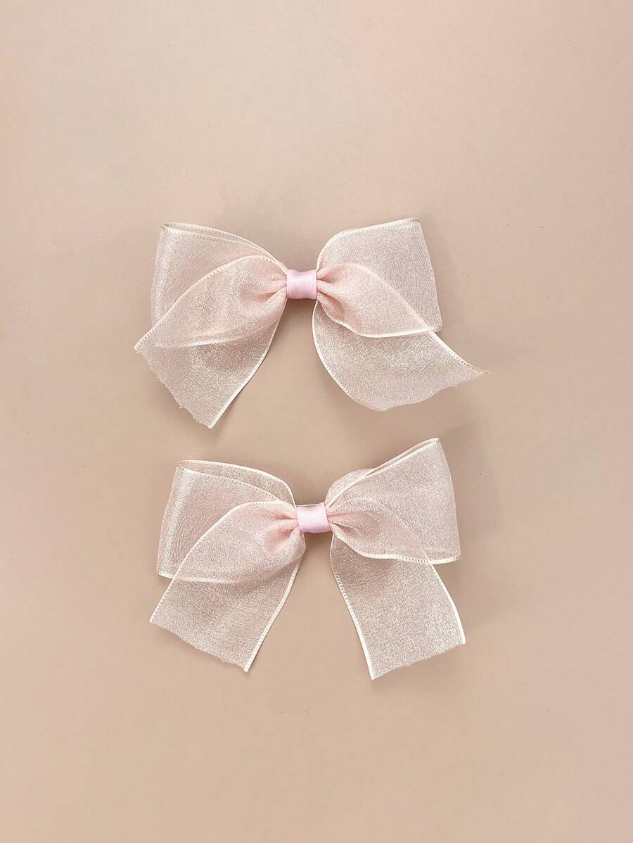 2pcs/set Ladies' Solid Color Lace Fashion Hair Clips, Suitable For Daily Wear - Pink - View 1