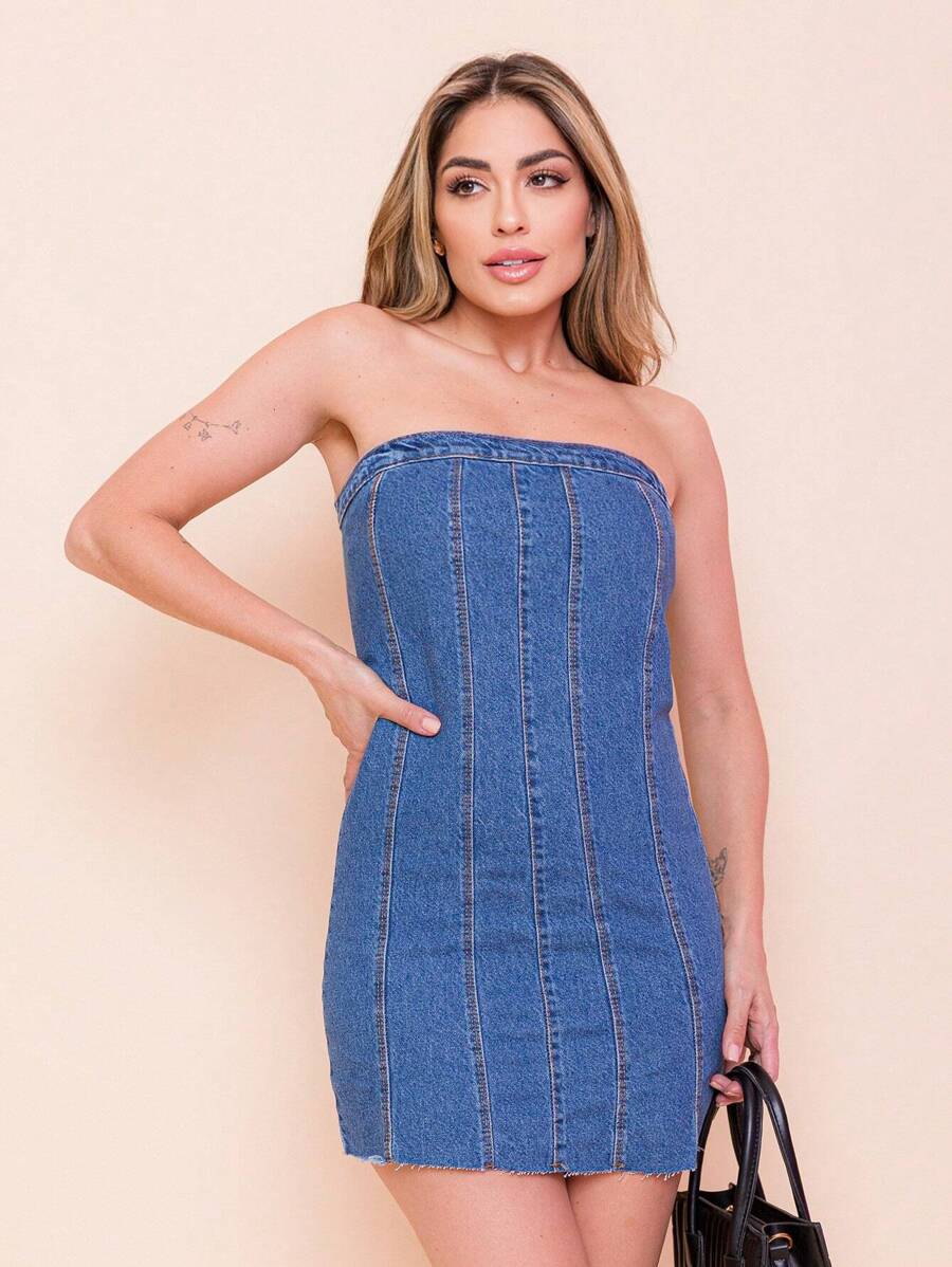 Women Denim Dresses - Rửa trung bình - Xem 1