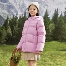 Balabala 少女信件印花斜口袋保暖防風拉鍊帽羽絨外套 - 粉色 - 查看 4