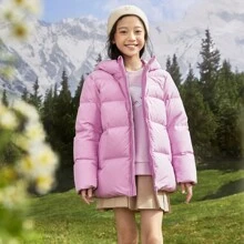 Balabala 少女信件印花斜口袋保暖防風拉鍊帽羽絨外套 - 粉色 - 查看 1