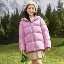 Balabala 少女信件印花斜口袋保暖防風拉鍊帽羽絨外套 - 粉色 - 查看 3