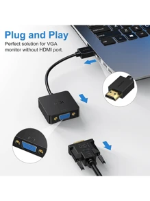 Aceele ICZI 转 VGA 适配器，1080P 镀金公头转 VGA 母头，适用于台式机、笔记本电脑、PC、显示器、投影仪、高清电视、Raspberry Pi 等 - 黑色 - 黑色 - 查看 4