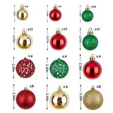 100 件圣诞球装饰套装，防碎装饰套件，带便携式圣诞树礼品盒（红色/金色/银色/黑色/棕色/黑金色/红色和白色/粉色），圣诞节 - 金紅綠 - 查看 2