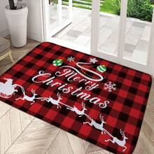 1 件圣诞红黑格子地毯、圣诞主题门垫、卡通速干吸水垫、包括圣诞老人、圣诞树、麋鹿、圣诞快乐文字设计、室内入口迎宾垫、圣诞节节日装饰地毯、抗疲劳厨房垫、适用于客厅、卧室、厨房、入口、圣诞装饰，多种款式可选 - 彩色 - 查看 12