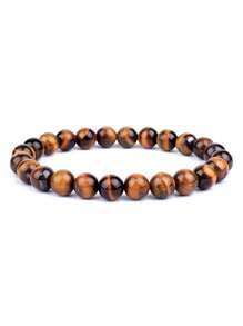 1入組8mm自然黑曜石赤鐵礦虎眼串珠手鏈適合男士,活力石頭首飾類 - 彩色 - 查看 19