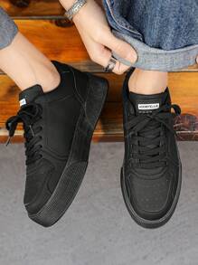 新款厚實純色運動鞋,時尚透氣白色鞋子 - 黑色 - 查看 7