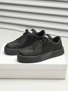 新款厚實純色運動鞋,時尚透氣白色鞋子 - 黑色 - 查看 3