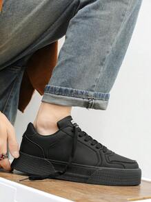 新款厚實純色運動鞋,時尚透氣白色鞋子 - 黑色 - 查看 9