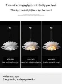 BOBORAT 1套-北歐風格-創意花形LED吊燈，具有三種顏色變換，蝴蝶雙頭吊燈，奶油色花瓣燈罩，19英寸（40厘米）現代吊燈，適用於餐廳、臥室、酒吧、廚房、走廊，AC80-260V - 白色 - 查看 7