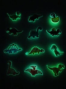 12pcs Fluorescent Dinosaur Cartoon Pvc Shoe Charms Decorations For Clogs
