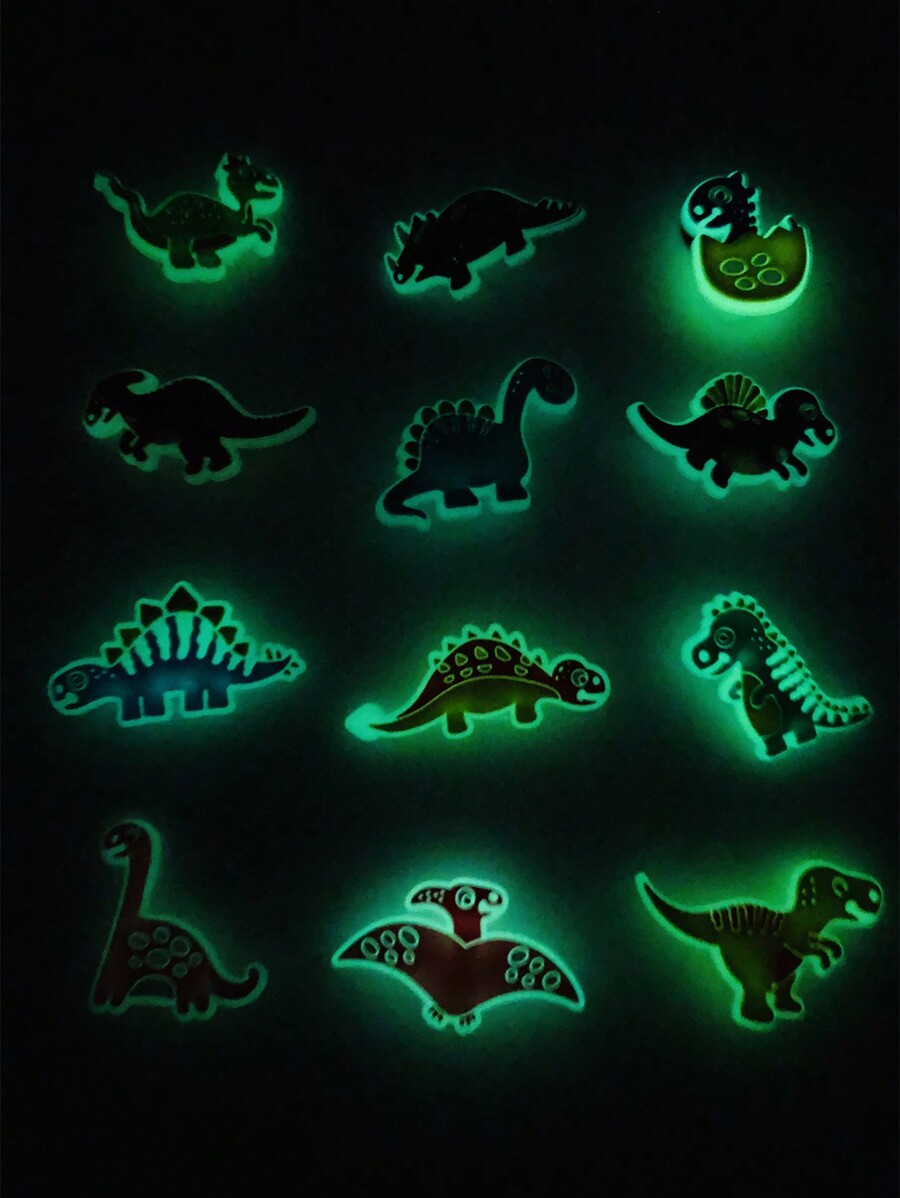12pcs Fluorescent Dinosaur Cartoon Pvc Shoe Charms Decorations For
