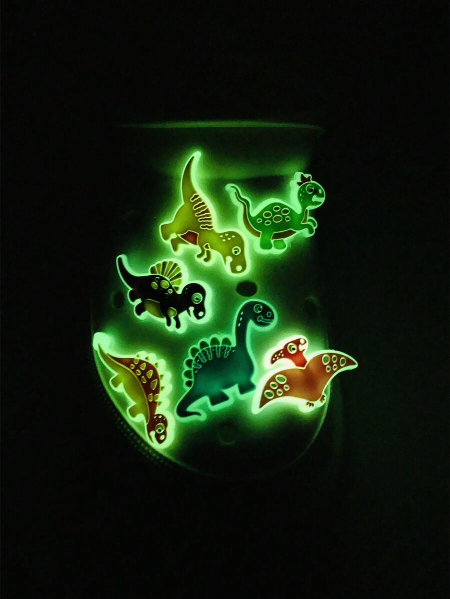 12pcs Fluorescent Dinosaur Cartoon Pvc Shoe Charms Decorations For