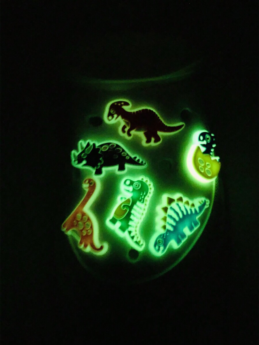 12pcs Fluorescent Dinosaur Cartoon Pvc Shoe Charms Decorations For
