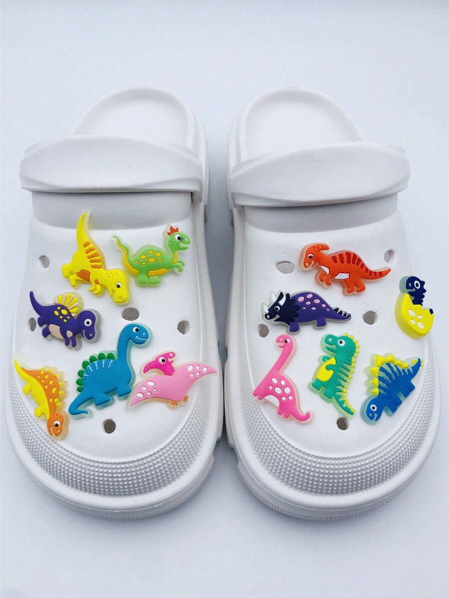 12pcs Fluorescent Dinosaur Cartoon Pvc Shoe Charms Decorations For