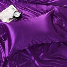 1套2入絲綢般的枕套,適用於48x74cm枕芯,信封式封口純色床上用枕套,雙面光滑的冰絲枕套適用於單人床,可機洗,不可漂白 - 深紫 - 查看 2