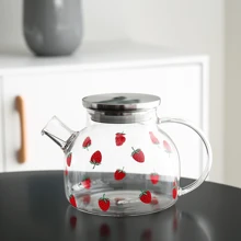 1入組高硼硅玻璃茶壺，擁有大容量和創意草莓造型，厚身防漏設計，可當作冷水瓶、果汁壺、高溫耐熱水杯，適用於客廳和餐廳 - 透明草莓杯 - 查看 9