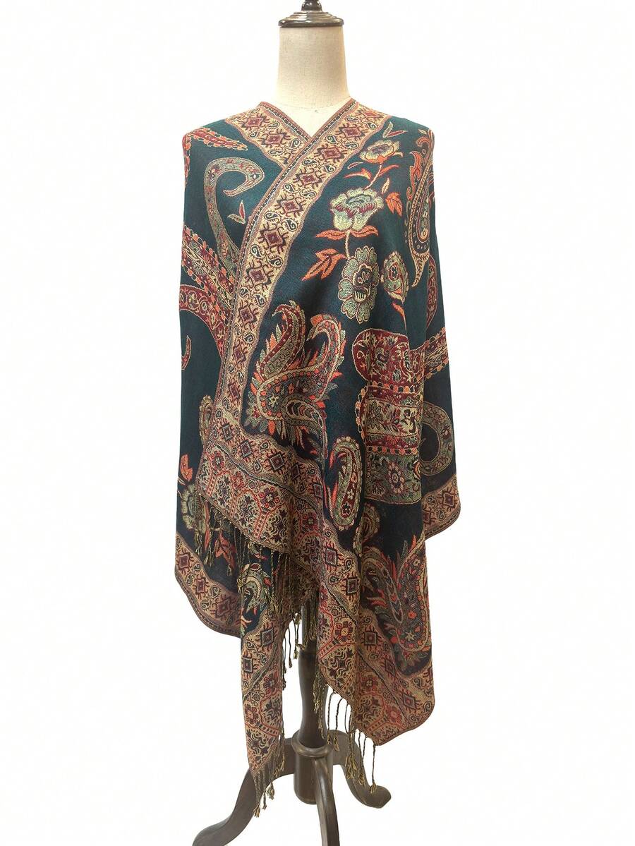 1入時尚提花腰果流蘇披肩,適合旅行和攝影