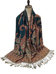 1入時尚提花腰果流蘇披肩,適合旅行和攝影