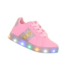Tenis de menina rosa ou branco glitter com iluminação de led luz pisca infantil juvenil bebe