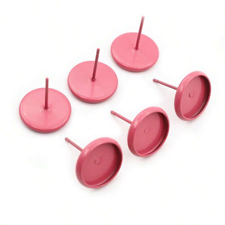 10入組8/10/12mm耳釘空白底座托盤,適用於寶石耳環鑲嵌diy珠寶製作配件 - 西瓜粉 - 查看 1