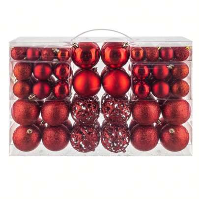 100 Stück Weihnachtskugel Dekoration, bruchsichere Weihnachtsschmuck-Serie und Geschenkverpackung für Weihnachtsbaum (Rot/Gold/Silber/Schwarz/Braun/Schwarz-Gold/Rot-Weiß/Rosa), Weihnachten