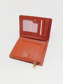 New Solid Color Women's Multifunctional Short Zipper Wallet Coin Purse Card Holder Brown - Brown - View 5