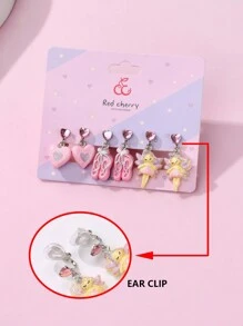 3pairs/set One Piece Anime Inspired Dance Shoes, Heart Shaped, Resin, Elegant Style Ear Clips, Suitable For Daily Wear - Multicolor - View 2