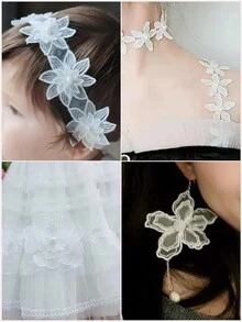 Thủ công Hoa Cánh hoa Hạt & Đồ trang trí Rhinestone Thêu Hai lớp Loại bướm Trang trí ren DIY Váy dự tiệc , Trẻ em Quần áo Váy : - trắng - Xem 3