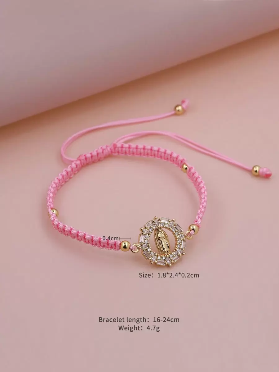 KEJIALAI Micro pavimenta intrecciato a mano braccialetto colorato in filo di smalto CZ braccialetto di gioielli in filo rosa con ritratto della Vergine Maria CZ