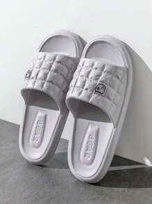 Men Slippers Beach Slides Solid Color Men Thick Sole Indoor Bathroom Anti Slip Shoes Summer Couple Sandals - Grey - View 3
