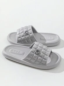Men Slippers Beach Slides Solid Color Men Thick Sole Indoor Bathroom Anti Slip Shoes Summer Couple Sandals - Grey - View 2