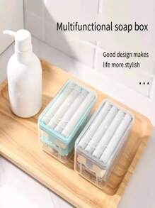 1 件多功能皂液器,帶泡沫皂架,帶排水孔和彈簧的皂架,帶滾動支架的洗衣粉盒,浴室皂盒 - 藍色 - 查看 4