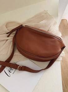 女士單肩包休閒腰包女時尚肩斜背包女胸包 - 棕色 - 查看 3