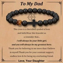 1-2入組男士基督教禮物男士十字手鍊送給爸爸兒子孫子丈夫教父叔叔侄子兄弟禮物勵志虎眼珠彈性治療手鍊生日畢業聖誕節週年紀念友誼禮物 - 黑色 - 查看 19