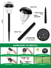 2 件装/4 件装超亮太阳能灯户外防水，2023 年新款暖白色 LED 太阳能景观灯，适用于庭院围栏，户外太阳能灯，适用于室外花园庭院装饰，黄昏到黎明长达 12 小时太阳能户外通道花园灯自动开/关，LED 景观照明装饰，适用于走道露台庭院节日装饰 - 黃色 - 查看 4