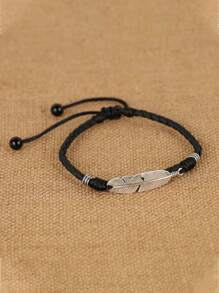 1入組復古極簡風格可調節羽毛圖案&合金抽繩腳錬中性 - 黑色 - 查看 3