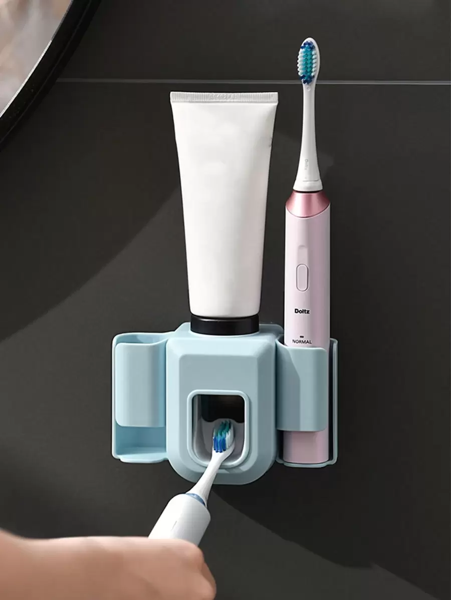 1pc Automatic Toothpaste Dispenser & Toothbrush Holder Wall Mounted Bathroom Kitchen Tool (Random Color) Home Bathroom Decor Fall Decor Back To School - Multicolor - View 1