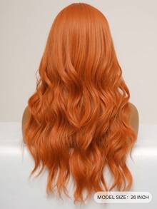 華麗的人造纖維耐熱假髮女士長波浪卷髮26吋橙色自然波浪瀏海假髮,日常派對使用cosplay萬聖節時尚假髮