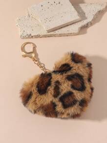 1 件男女通用心形吊坠，带花朵图案爱心球装饰，适用于包包、手机和手机壳、包袋配饰、礼品、礼品配饰、青少年女孩、女士、大学生、新秀和白领工人、汽车配饰、女士钥匙扣饰物、豹纹毛绒钥匙扣 - 彩色 - 查看 2