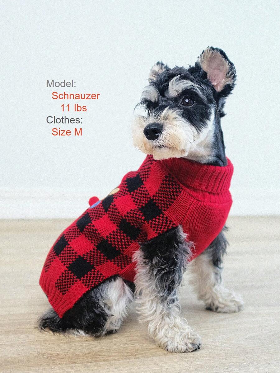 1pc Red & Black Plaid Christmas Deer Thick Warm Soft Stretchy Pet