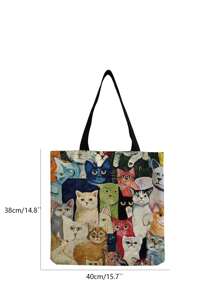 （圖案隨機切割）手提袋手袋帆布袋多色卡通貓動物設計創意時尚旅遊約會學校購物男士手提袋手提袋購物袋旅行必備品暑假度假戶外攜帶輕巧便攜的大學背包父親節禮物爸爸 - 彩色 - 查看 3