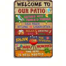 1pc Vintage Welcome To Our Patio Metal Tin Sign 8''x12''/20*30cm Wall Decor For Home Restaurant Cafe And Garage - Multicolor - View 1