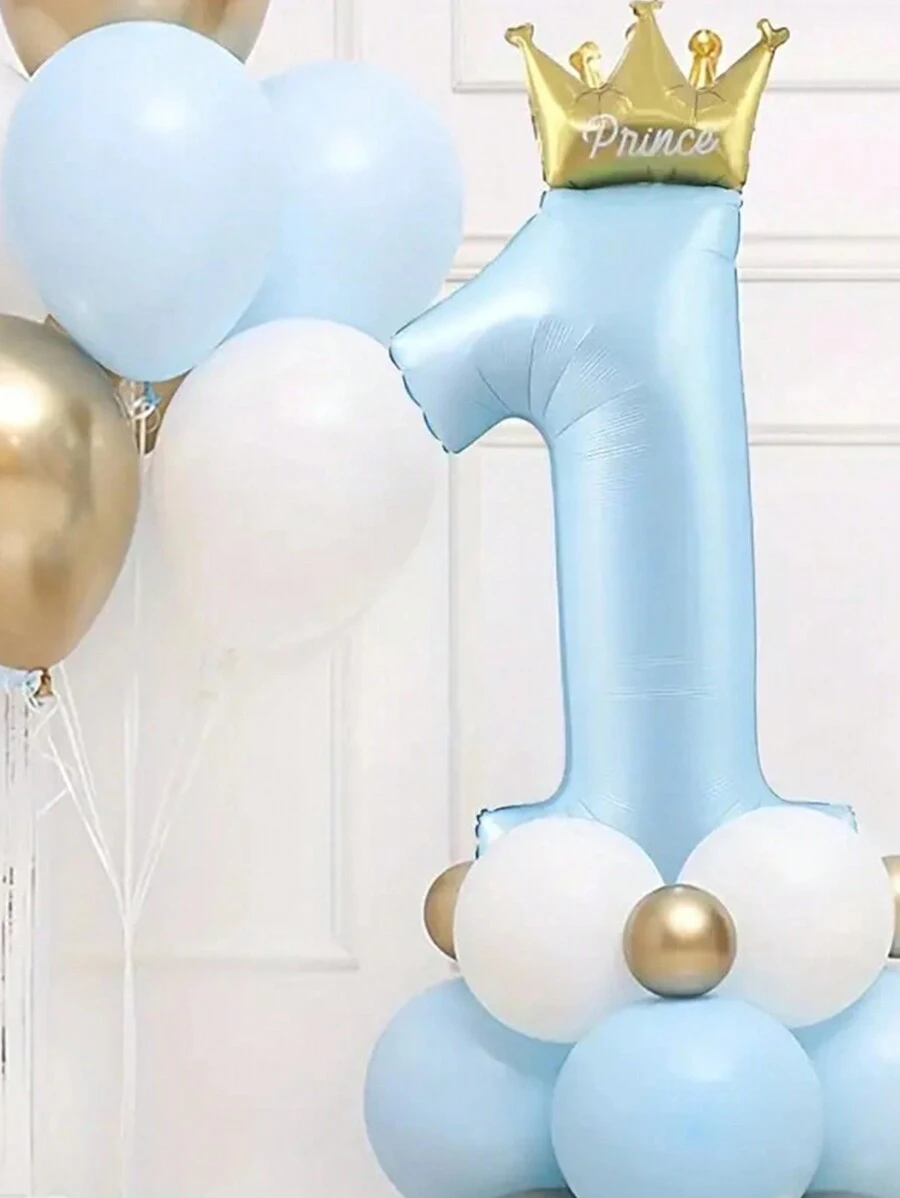 23pcs Baby Boy 1st Birthday Balloon Set 42inch Blue Crown Number