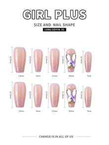 GIRL PLUS 『galaxy Diamond Rabbit』『xs』『long Tee』10pcs False Nails With Rhinestones For Nail Art, Handmade Custom, Suitable For Dating And Daily Wear - Pink - View 5