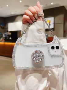 With Phone Charm 1pc Transparent Diamond Clutch Bag With Wrist Chain And Phone Case Holder Compatible With Iphone - Multicolor - View 1