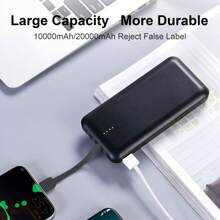 10000mAH Đen Có thể mang đi Pin sạc dự phòng Với 5V/2A Sạc nhanh , Treo Dây thừng , Led Chỉ báo , 4 Cáp , Có thể tháo rời , Đèn LED , Dấu ngoặc , Phong cách Công sở - màu đen - Xem 2