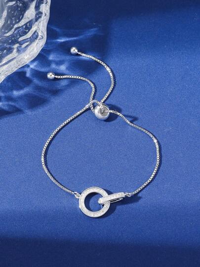 1件简约时尚前卫闪亮立方氧化锆几何图案旋转链条手链，时尚礼物，适合女性、女孩、派对、毕业典礼、送给女朋友、生日礼物