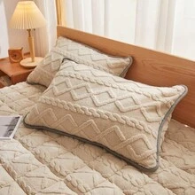 3 件套簇絨羊毛床笠套裝 - 蓬鬆床墊罩,帶深袋超柔軟溫暖毛絨被子床墊保護罩,彈力可達 20 英寸 - 駝色 - 查看 3